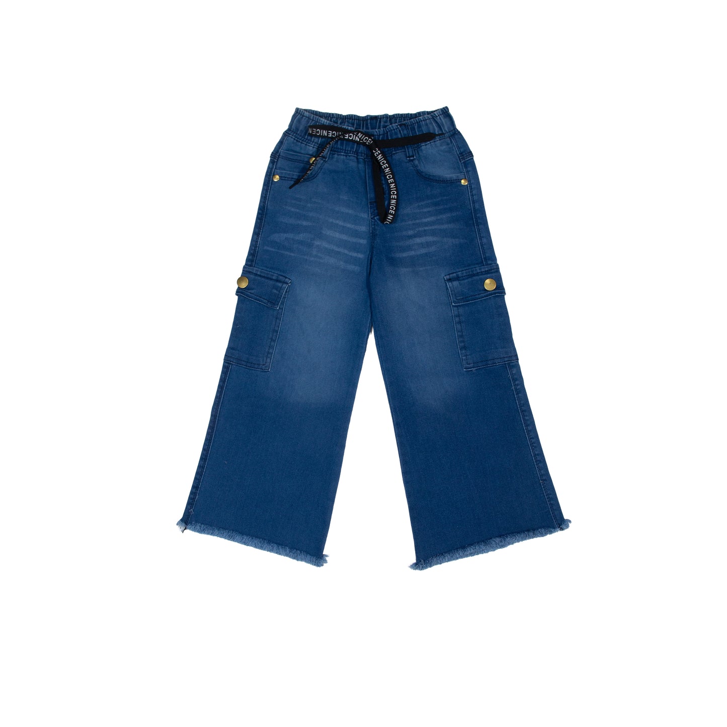 Wide-Leg Denim Cargo Pants