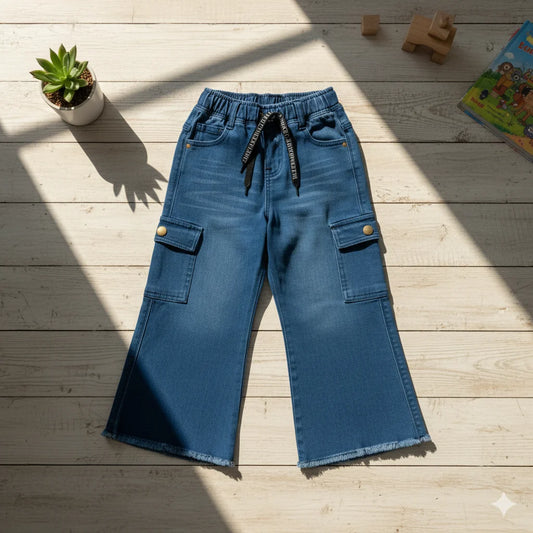 Wide-Leg Denim Cargo Pants